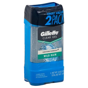 Gillette for Men Clear Gel Wild Rain Antiperspirant Twin Pack 3.8 oz each