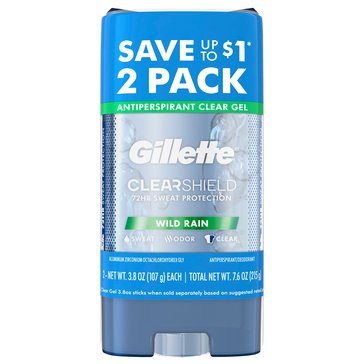 Gillette for Men Clear Gel Wild Rain Antiperspirant Twin Pack 3.8 oz each