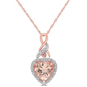 14K Rose Gold 1 3/4 Heart-Cut Morganite and Diamond-Accent Pendant