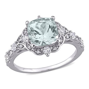 Sofia B. 2 3/5 cttw Cushion-Cut Aquamarine, White Sapphire and Diamond-Accent Ring