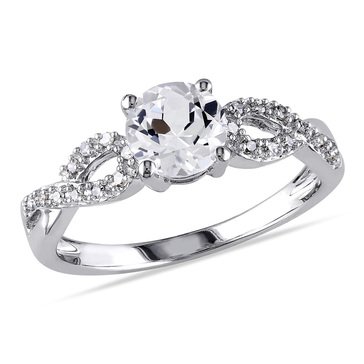 10K White Gold CT TGW Created White Sapphire and 1/10 CT TW Diamond Infinity Ring
