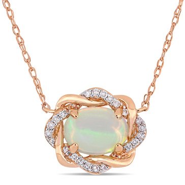 Sofia B. 10K Rose Gold 3/4 cttw Blue Ethiopian Opal and 1/10 cttw Diamond Twisted Halo Necklace