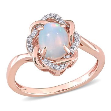Sofia B. 3/4 cttw Blue Ethiopian Opal and 1/10 cttw Diamond Twisted Halo Ring