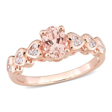 Rose Plated Sterling Silver 7/8 CT TGW Oval-Cut Morganite and White Topaz Ring