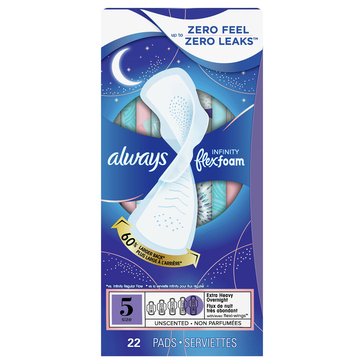 Always Infinity FlexFoam Pads Size 5 Overnight Unscented, 22-count