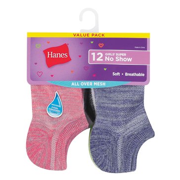 Hanes Girls Super All Over Mesh No Show Socks