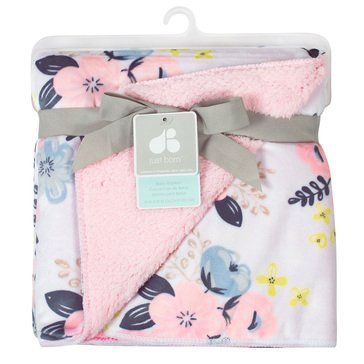 Just Born Baby Girl Suede Plush Floral Blanket