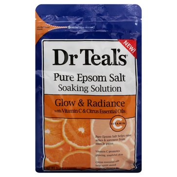 Dr. Teal's Glow And Radiance With Vitamin C A Citrus Essential Oils Pure Epsom Salt Soaking Solution