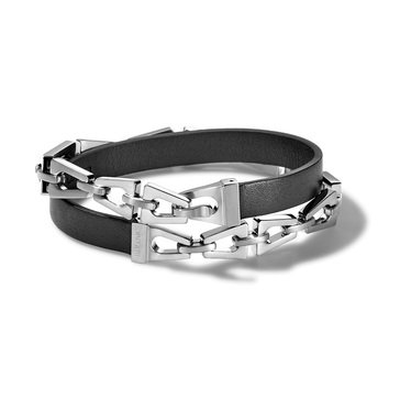 Bulova Double Wrap Black Leather Bracelet