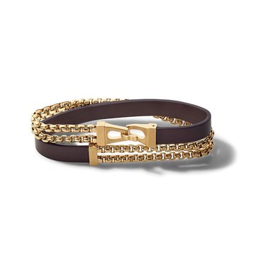 Bulova Goldtone Double Wrap Leather Bracelet
