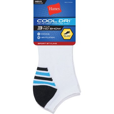 Hanes Men's Cool Dri No Show Socks 3-Pack