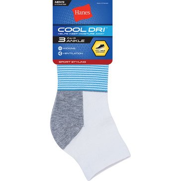 Hanes Men's Cool Dri Ankle Socks 3-Pack