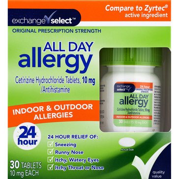 Exchange Select 24 Hour 10mg Cetirizine HCL Allergy Relief Tablets