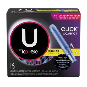 U By Kotex Unscented Click Regular Tampon, 16 count