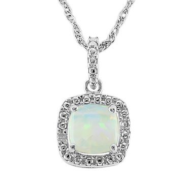 Sterling Silver Created Opal and Diamond Pendant