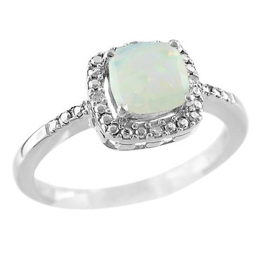 Sterling Silver Opal and Diamond Ring