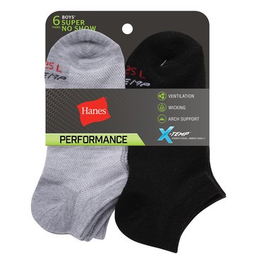 Hanes Boys' X-Temp Super No Show Socks