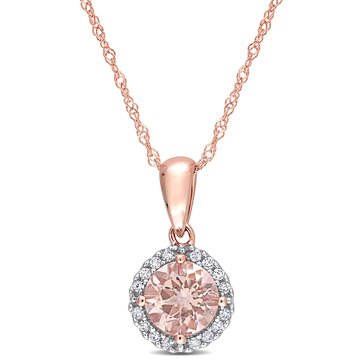 Sofia B. 10K Rose Gold Morganite and 1/10 cttw Diamond Halo Necklace