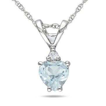 Sofia B. 10K White Gold Diamond and Aquamarine Heart Shaped Pendant