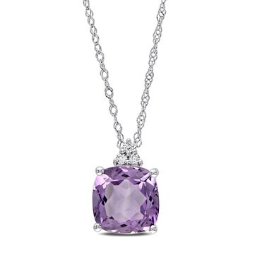 Sofia B. 10K White Gold Cushion Cut Amethyst with Diamonds Pendant