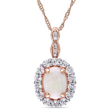 Opal, White Topaz and Diamond Accent Vintage Pendant, 14K Rose Gold