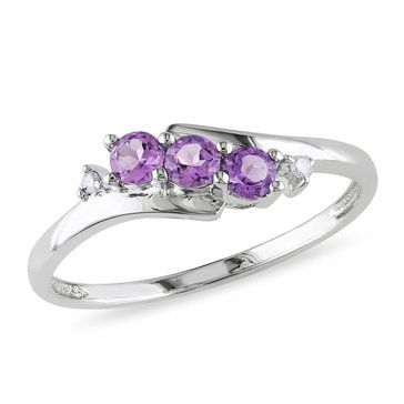 Sofia B. 10K White Gold Diamond and Amethyst 3-Stone Ring