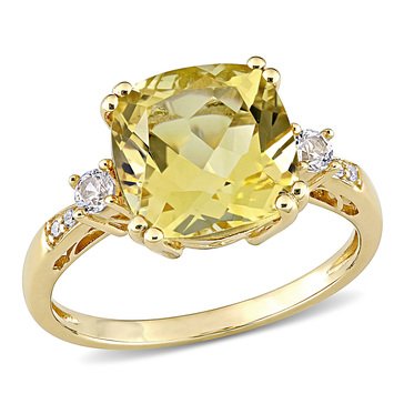 Sofia B. 10K Yellow Gold Cushion Cut Citrine and Created White Sapphire with Diamonds Ring