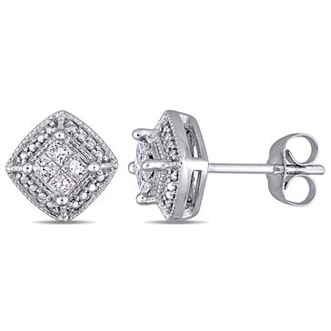 Sofia B. 1/4 cttw Princess Cut Halo Quad Diamond Earrings