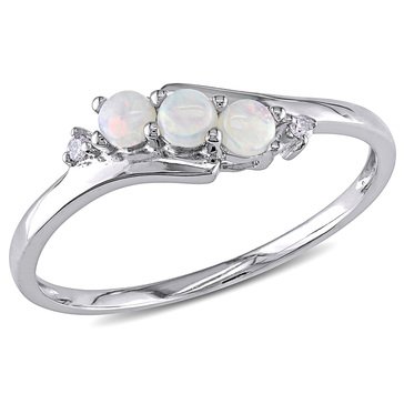 Sofia B. 10K White Gold Diamond and Opal 3-Stone Ring