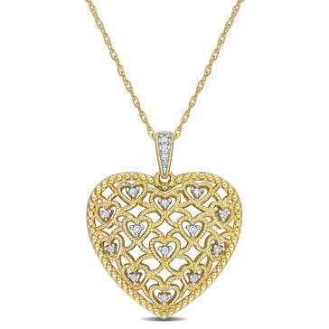 1/10 CT. TW. Diamond Lace Heart Pendant, 10K Yellow Gold