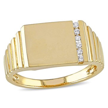 1/10 CT.TW. Diamond Mens Signet Ring 10K Yellow Gold