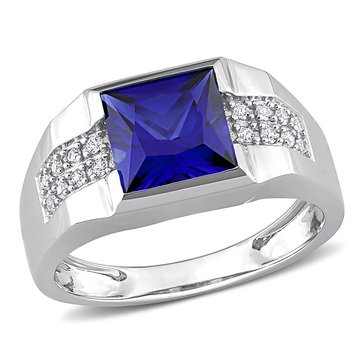 Sofia B. Men's 3 1/4 cttw Created Blue and White Sapphire Ring, 10K White Gold