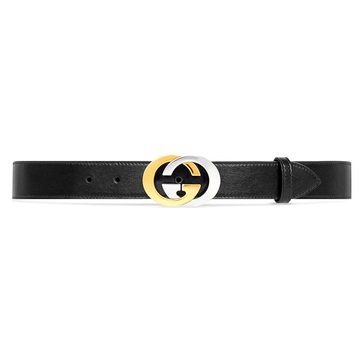 Gucci Unisex 1.5 Leather Belt Interlocking Two Tone G Buckle