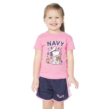 Thirdstreet Toddler Girls' USN Snoopy Navy Wheel Tee