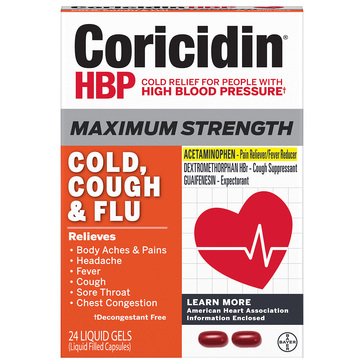 Coricidin HBP Maximum Strength Cold Cough Flu Liquid Gels