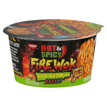 Nissin Hot & Spicy Fire Wok Sizzlin' Rich Pork Stir Fry Asian Noodles, 4.37oz