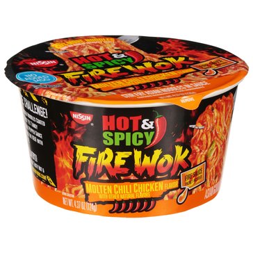 Nissin Hot & Spicy Fire Wok Molten Chili Chicken Stir Fry Asian Noodles, 4.37oz