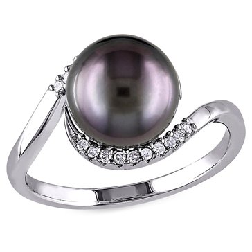 Sofia B. 1/10 cttw Diamond and Black Tahitian Pearl Curlicue Ring