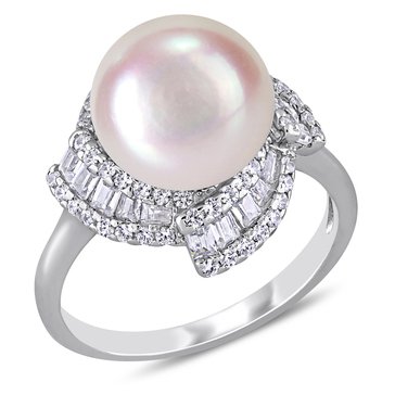 Sofia B. Cultured Freshwater Pearl and 1 1/10 cttw Cubic Zirconia Geometric Ring