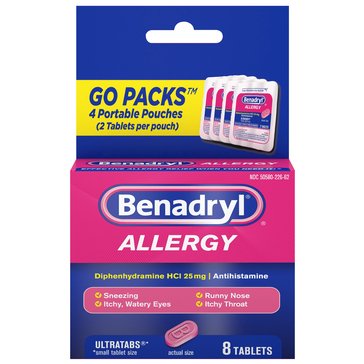 Benadryl Go Packs Tablets, 8-Count