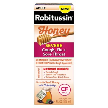 Robitussin Honey Severe Cough, Flu+Sore Throat Liquid,  4 fl oz