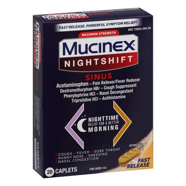 Mucinex Nightshift Sinus Fast Release Caplets, 20-count