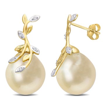 Sofia B. Cultured Golden Sea Pearl and Diamond-Accent Leaf Design Earrings