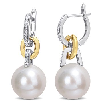 Sofia B. Freshwater Cultured Pearl and 1/10 CT. TW. Diamond Huggie Earrings