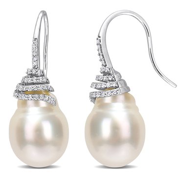 Sofia B. Cultured Gold South Sea Pearl and 1/3 cttw Diamond Swirl Hook Earrings