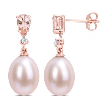 Sofia B. 10K Rose Gold Freshwater Cultured Pink Pearl with Pear Shape Morganite and Diamond Accent Drop Earrings