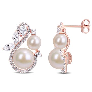 Sofia B. Cultured Freshwater White Pearl and White Topaz with 1/3 cttw Diamond Earrings