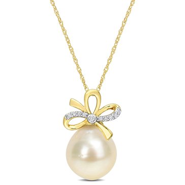 Sofia B. Cultured Golden South Sea Pearl and Diamond Accent Bow Pendant