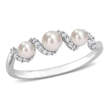 Sofia B. Cultured Freshwater Pearl and 1/10 cttw Diamond Swirl Ring