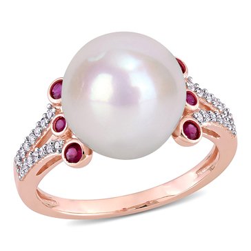 Sofia B. Cultured Pearl, Ruby and 1/7 cttw Diamond Ring